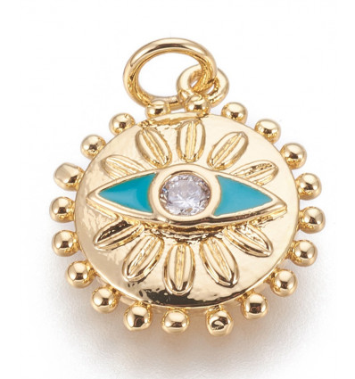 Pendentif gros oeil + zircon doré à l'or fin