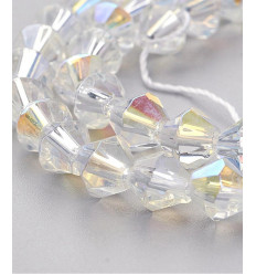 Perle toupie - chapelet perles en verre transparentes irisées 6mm