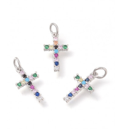 Pendentif croix + zircon multicolore