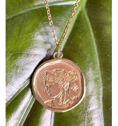 Pendentif médaille doré à l'or fin + lune en zircon