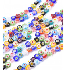 Chapelet perles fleurs en verre "Millefiori"
