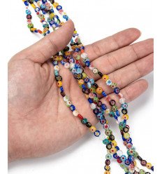 Chapelet perles fleurs en verre "Millefiori"