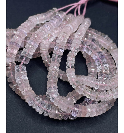 Chapelet Heishi en pierre facettée - quartz rose