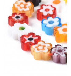 8mm - Chapelet perles fleurs en verre "Millefiori"