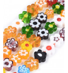 Chapelet perles fleurs en verre "Millefiori"