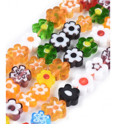 Chapelet perles fleurs en verre "Millefiori"