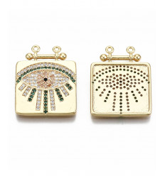 Pendentif plaque oeil + zircon vert et blanc
