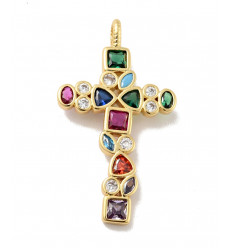 Pendentif grande croix et zircon coloré
