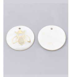 23x23mm - Pendentif médaille en nacre (1pc)