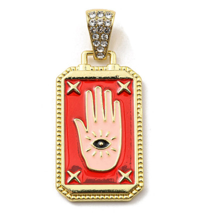 Pendentif plaque avec main émaillée