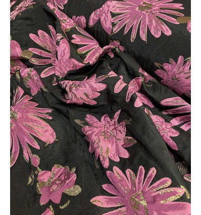 Jacquard Lurex - Fleurs rose