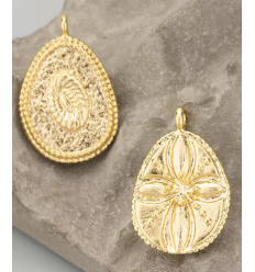 Pendentif médaille ovale estampe fleur