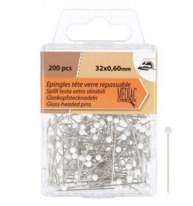 200 pcs - Epingles têtes de verre blanche
