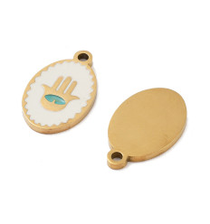 Pendentif médaille oval main émaillée acier inox