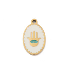 Pendentif médaille oval main émaillée acier inox
