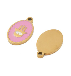 Pendentif médaille oval main émaillée acier inox