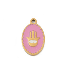 Pendentif médaille oval main émaillée acier inox