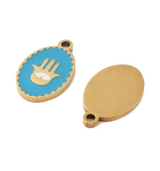 Pendentif médaille oval main émaillée acier inox