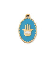 Pendentif médaille oval main émaillée acier inox