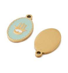 Pendentif médaille oval main émaillée acier inox