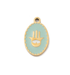 Pendentif médaille oval main émaillée acier inox
