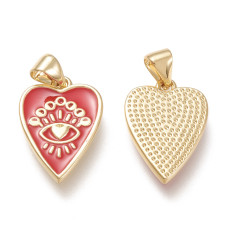 Pendentif coeur ex-voto + oeil avec émaillage rouge