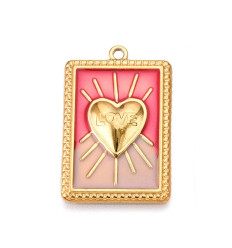 Pendentif plaque coeur ex-voto rayons émail
