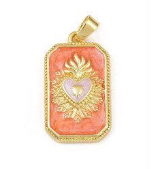 Pendentif plaque coeur ex-voto jaune/rose