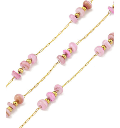 Chaine perles coquillages roses - acier inoxydable (10 cm)