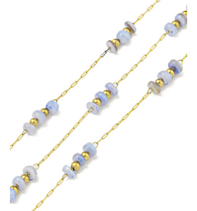 Chaine perles coquillages roses - acier inoxydable (10 cm)