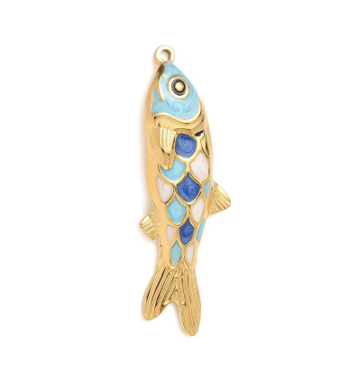 Pendentif poisson émaillé bleu