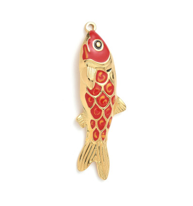 Pendentif poisson émaillé rouge