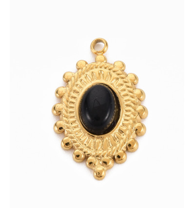 Pendentif ovale avec cabochon agate verte