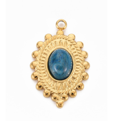 Pendentif ovale avec cabochon agate bleu