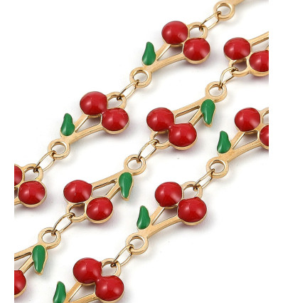 Chaine cerises rouges - acier inoxydable (10 cm)