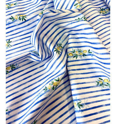 Voile de coton rayé citron
