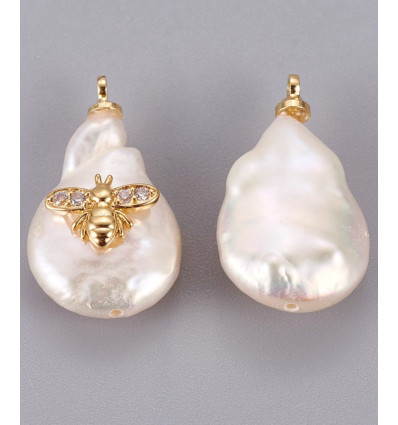 Pendentif perle de culture avec abeille