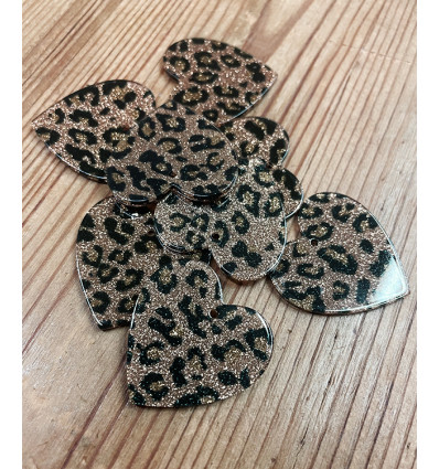 pendentif coeur paillettes léopard en acétate