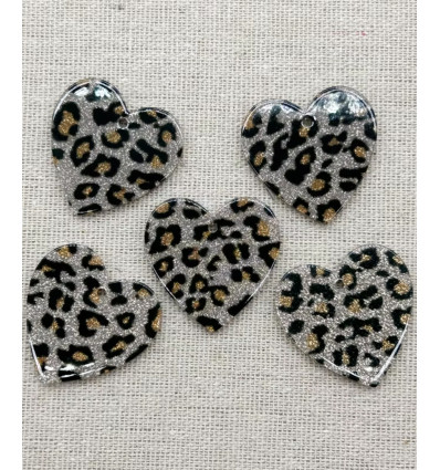 pendentif coeur paillettes léopard en acétate