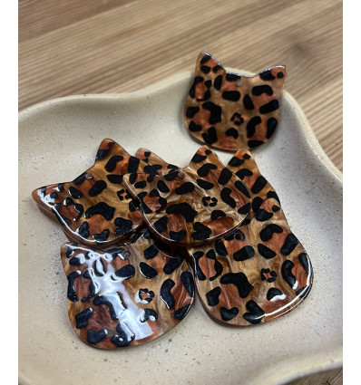 pendentif tête de chat léopard en acétate
