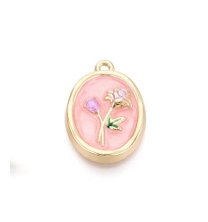 Pendentif ovale fleur de rose