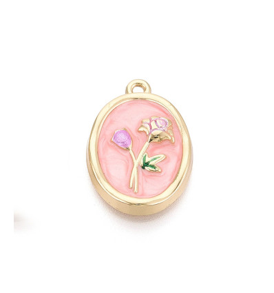 Pendentif ovale fleur de rose