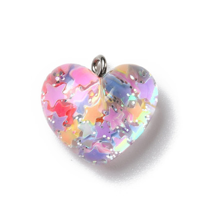 Pendentifs coeur résine paillettes étoiles