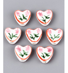 Perle coeur en porcelaine - petite fleurs