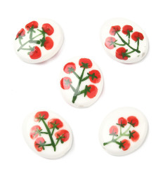 Perle ovale en porcelaine - fleurs