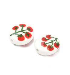 Perle ovale en porcelaine - fleurs