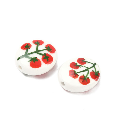 Perle ovale en porcelaine - fleurs