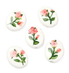 Perle ovale en porcelaine - fleurs