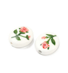 Perle ovale en porcelaine - fleurs