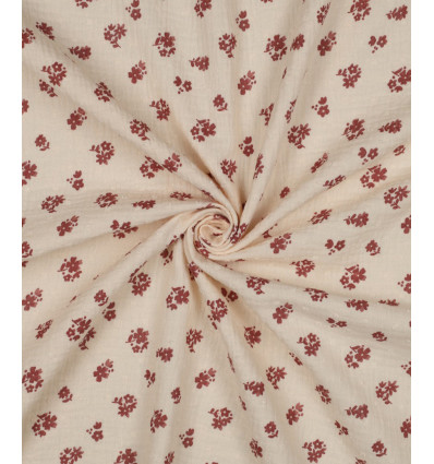 double gaze beige petites fleurs biologique